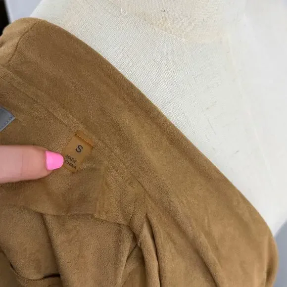 Bagatelle Faux Suede Open Front Jacket Tan Waterfall Drape Womens Size S - Picture 8 of 10